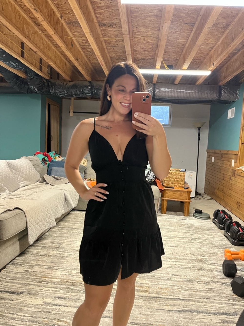 Cupshe Black Button-Front Mini Dress